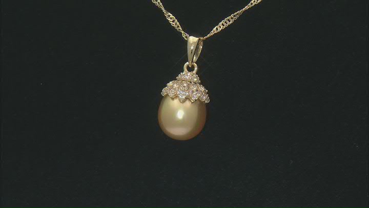 Golden Cultured South Sea Pearl and White Zircon 18k Gold Over Sterling Silver Pendant Video Thumbnail