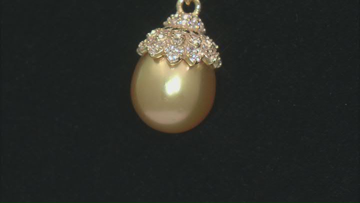 Golden Cultured South Sea Pearl and White Zircon 18k Gold Over Sterling Silver Pendant Video Thumbnail