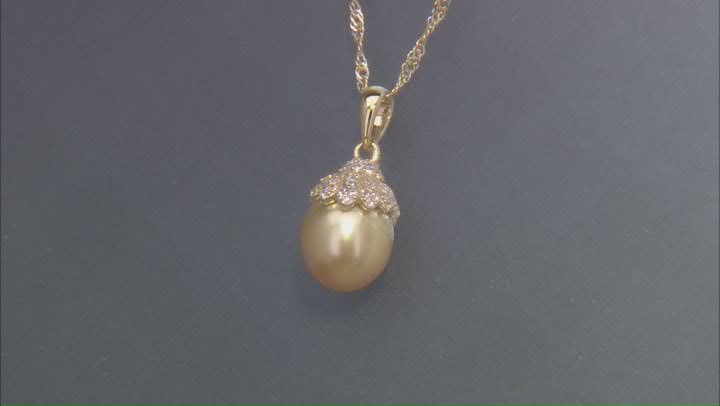 Golden Cultured South Sea Pearl and White Zircon 18k Gold Over Sterling Silver Pendant Video Thumbnail