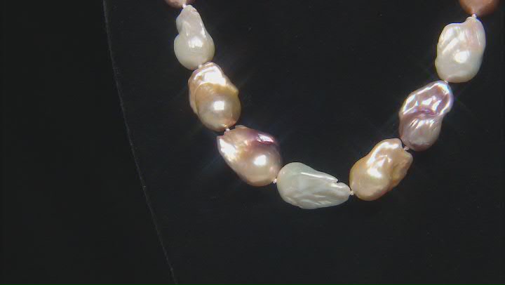 Multi-Color Cultured Freshwater Pearl Rhodium Over Sterling Silver Baroque Necklace Video Thumbnail