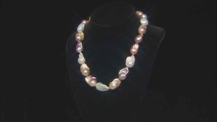 Multi-Color Cultured Freshwater Pearl Rhodium Over Sterling Silver Baroque Necklace Video Thumbnail