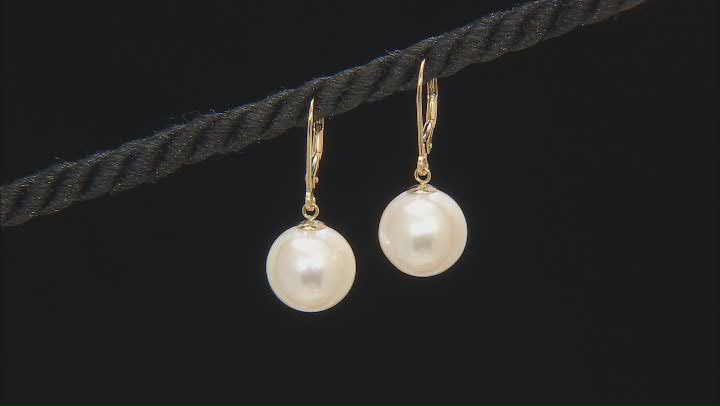Genusis™ White Cultured Freshwater Pearl 14k Yellow Gold Earrings Video Thumbnail