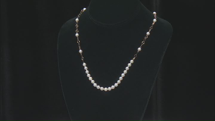 White Cultured Japanese Akoya Pearl 18k Yellow Gold Station Necklace Video Thumbnail