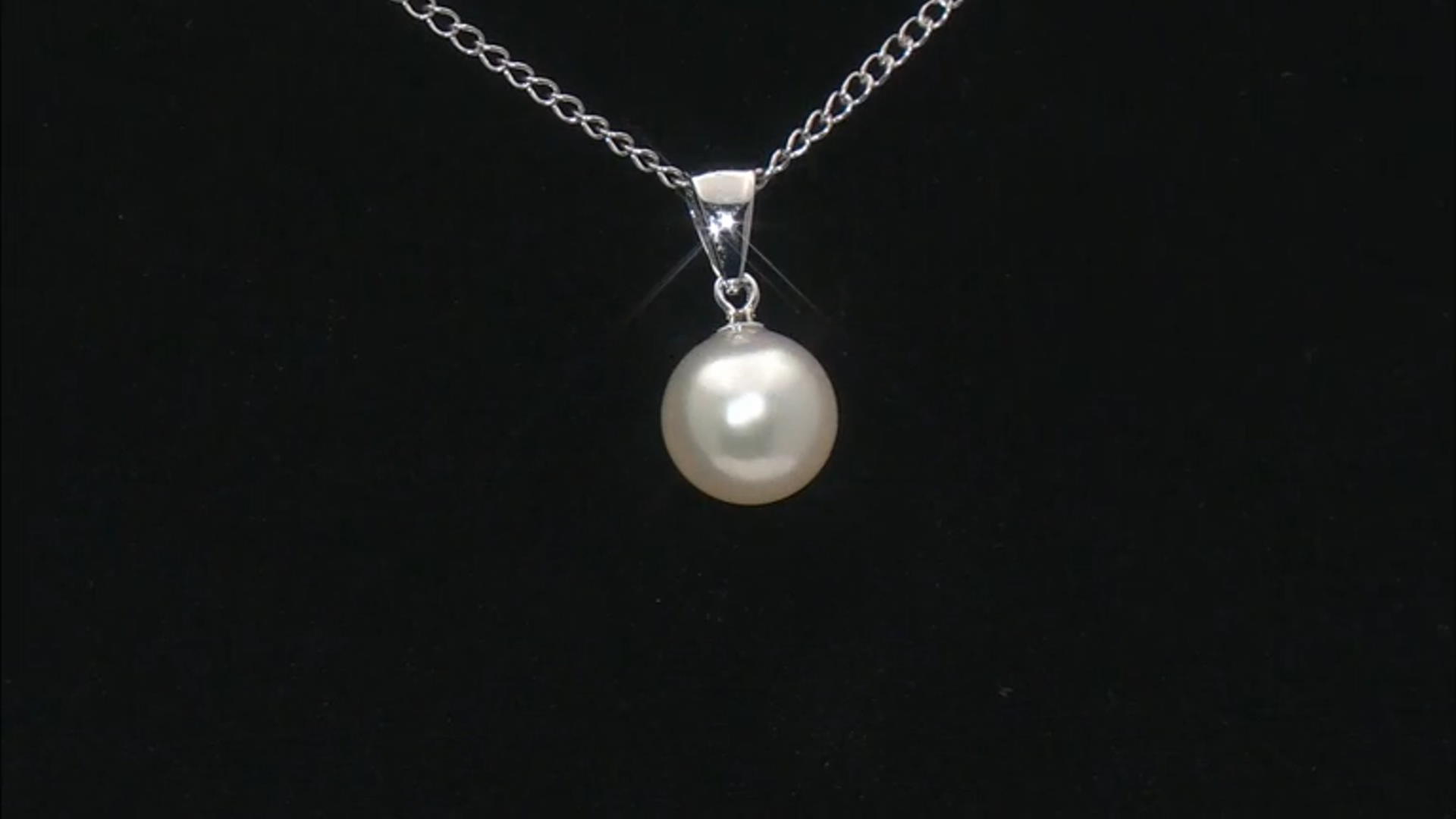 White Cultured Japanese Akoya Pearl Rhodium Over Sterling Silver Pendant with Chain Video Thumbnail