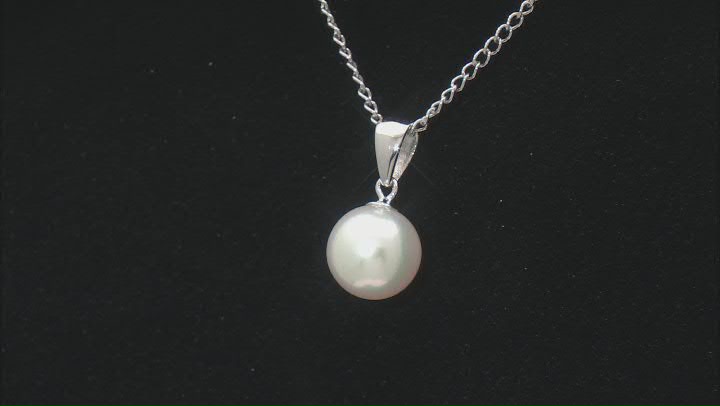 White Cultured Japanese Akoya Pearl Rhodium Over Sterling Silver Pendant with Chain Video Thumbnail