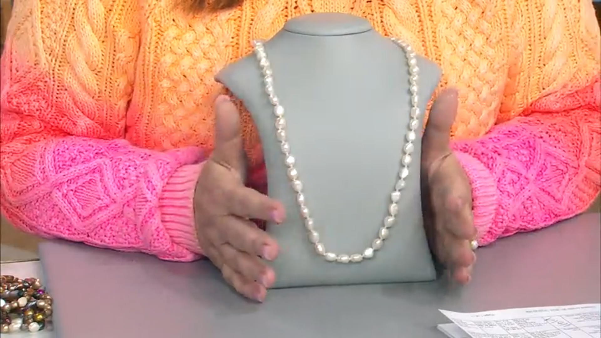 White Cultured Freshwater Pearl Rhodium Over Sterling Silver 24" Necklace Video Thumbnail