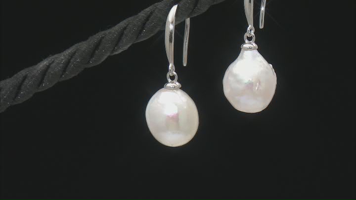 White Cultured Freshwater Pearl Rhodium Over Sterling Silver Pendant and Earrings Set Video Thumbnail