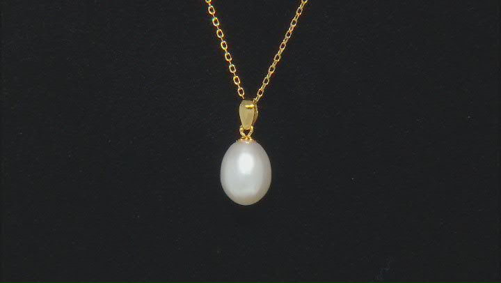 White Cultured Freshwater Pearl 14k Gold Over Sterling Silver Pendant with Chain Video Thumbnail