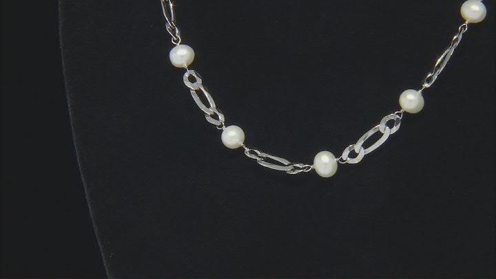 White Cultured Freshwater Pearl Rhodium Over Sterling Silver 18" Station Necklace Video Thumbnail