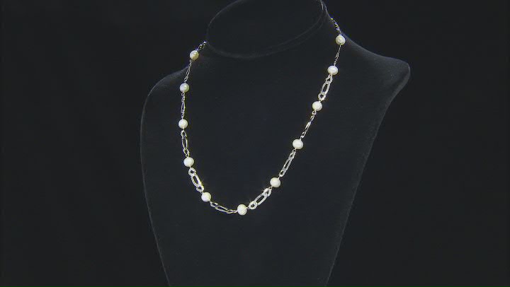 White Cultured Freshwater Pearl Rhodium Over Sterling Silver 18" Station Necklace Video Thumbnail