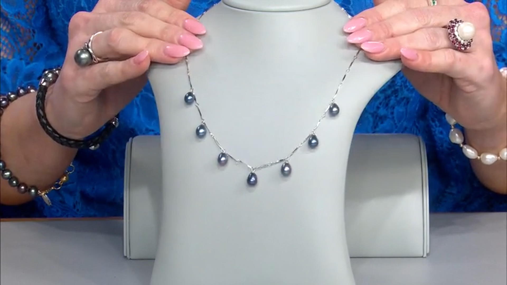 Black Cultured Freshwater Pearl Rhodium Over Sterling Silver Drop Necklace Video Thumbnail