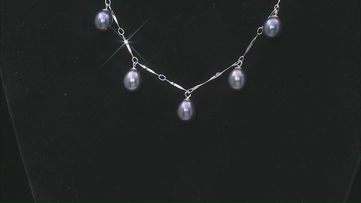 Black Cultured Freshwater Pearl Rhodium Over Sterling Silver Drop Necklace Video Thumbnail