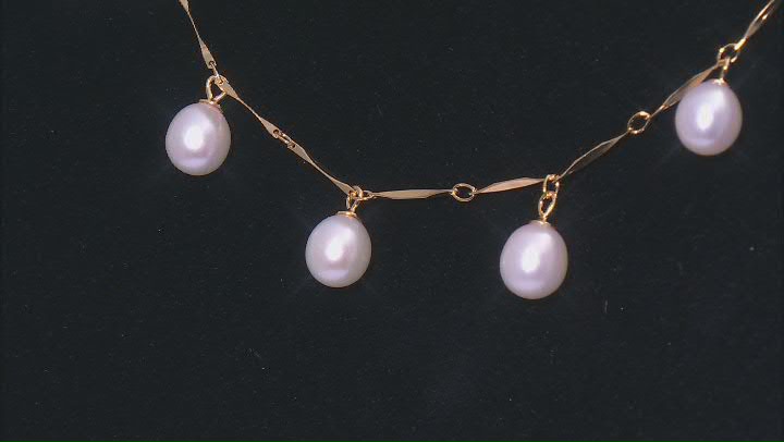 White Cultured Freshwater Pearl 18k Yellow Gold Over Sterling Silver Drop Necklace Video Thumbnail