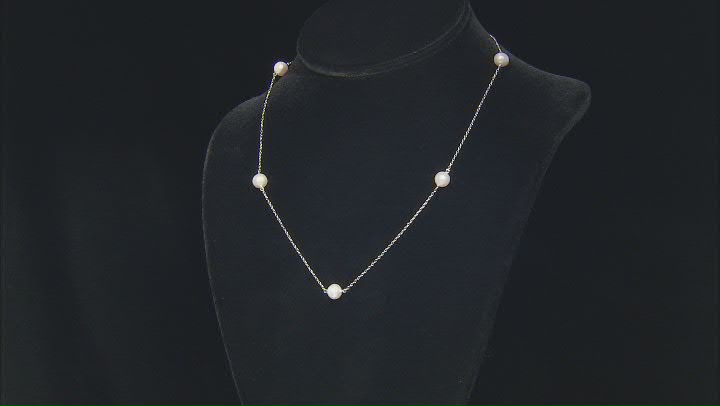 White Cultured Freshwater Pearl Rhodium Over Sterling Silver Station Necklace Video Thumbnail