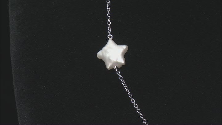 White Cultured Freshwater Pearl Rhodium Over Sterling Silver Star Shaped Station Necklace Video Thumbnail