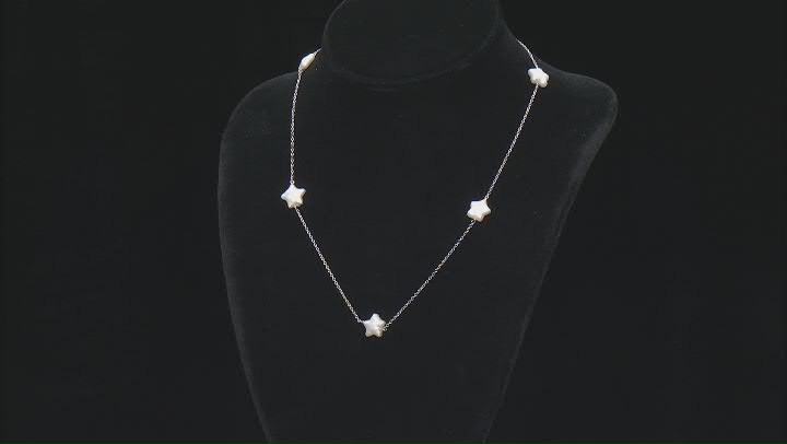 White Cultured Freshwater Pearl Rhodium Over Sterling Silver Star Shaped Station Necklace Video Thumbnail