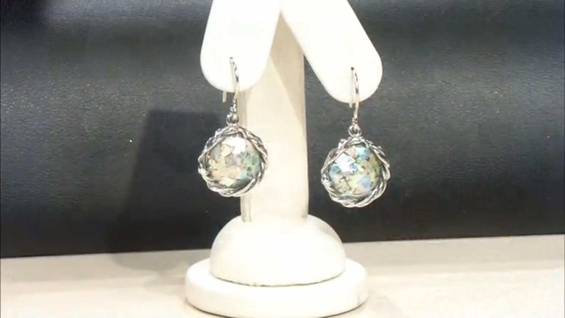 Roman Glass Sterling Silver Textured Drop Earrings Video Thumbnail