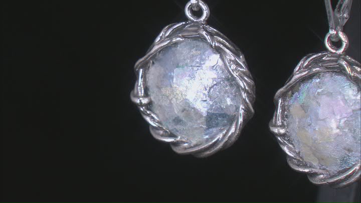 Roman Glass Sterling Silver Textured Drop Earrings Video Thumbnail