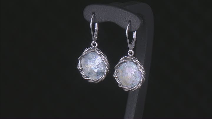 Roman Glass Sterling Silver Textured Drop Earrings Video Thumbnail