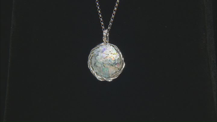 Roman Glass Sterling Silver Textured Pendant with Rolo Chain Video Thumbnail