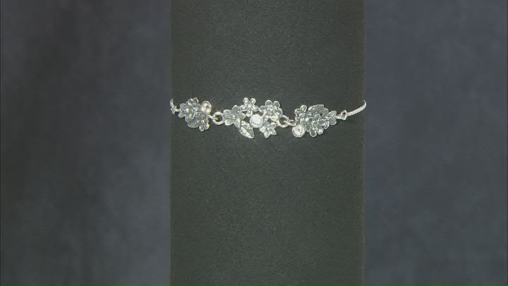 Sterling Silver & White Topaz Adjustable Oxidized Floral Box Link Bracelet Video Thumbnail