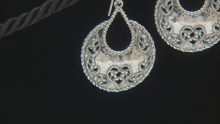 Sterling Silver Ornate Circle Dangle Earrings Video Thumbnail