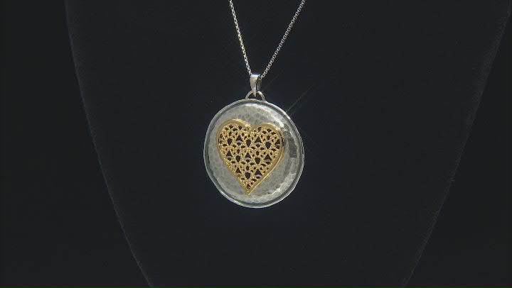 Two Tone Sterling Silver & 14K Yellow Gold Over Sterling Silver Heart Pendant With Chain Video Thumbnail