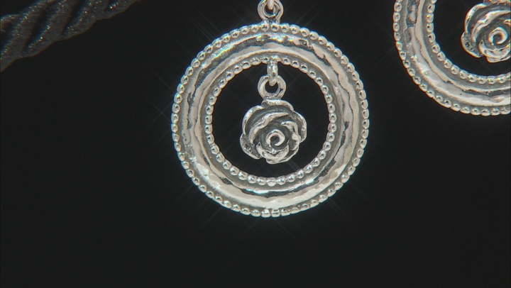 Sterling Silver Open Circle Rose Dangle Earrings Video Thumbnail