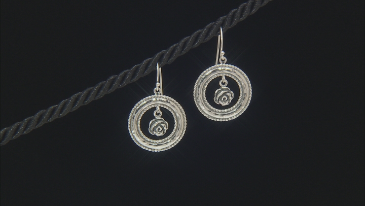 Sterling Silver Open Circle Rose Dangle Earrings Video Thumbnail