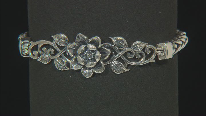 Sterling Silver Floral Foxtail Chain Bracelet Video Thumbnail