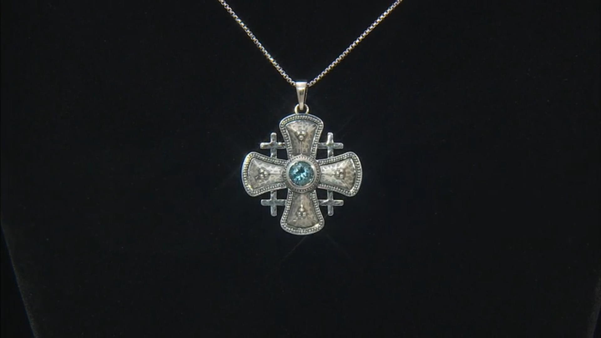 Blue Topaz Sterling Silver Cross Pendant With Chain 1.0ct Video Thumbnail