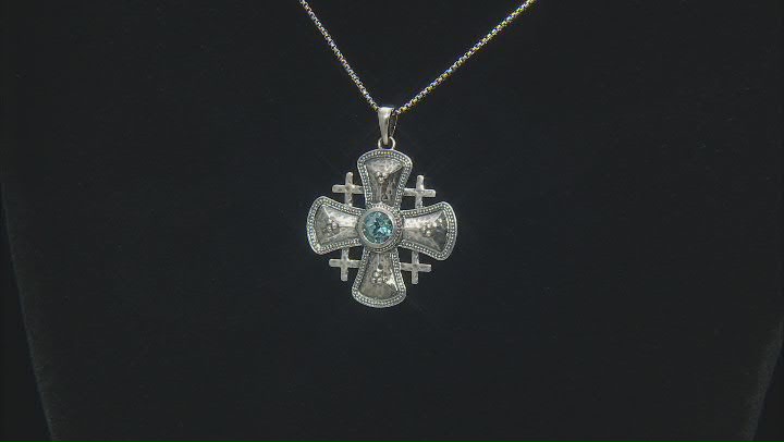 Blue Topaz Sterling Silver Cross Pendant With Chain 1.0ct Video Thumbnail