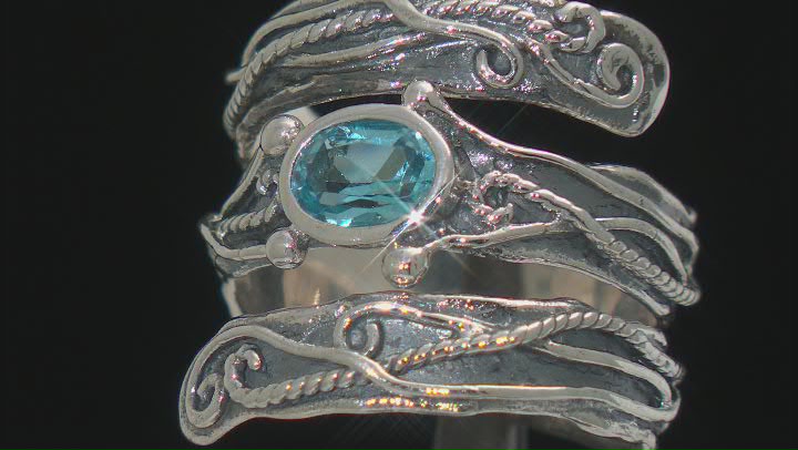 Blue Topaz Sterling Silver Coil Band Ring 0.95ct Video Thumbnail