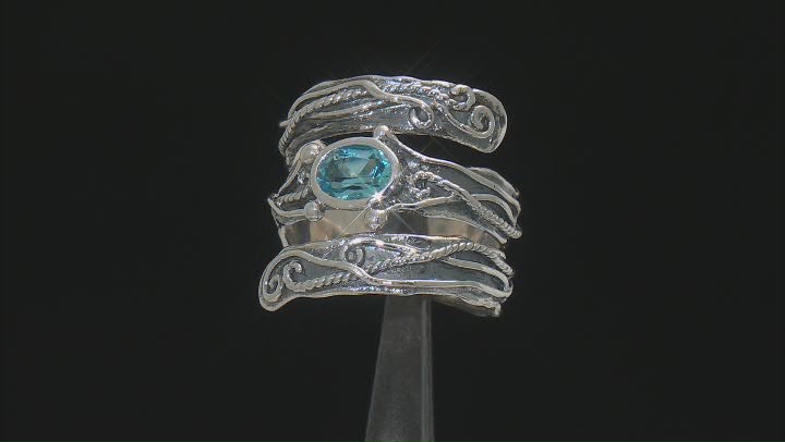 Blue Topaz Sterling Silver Coil Band Ring 0.95ct Video Thumbnail