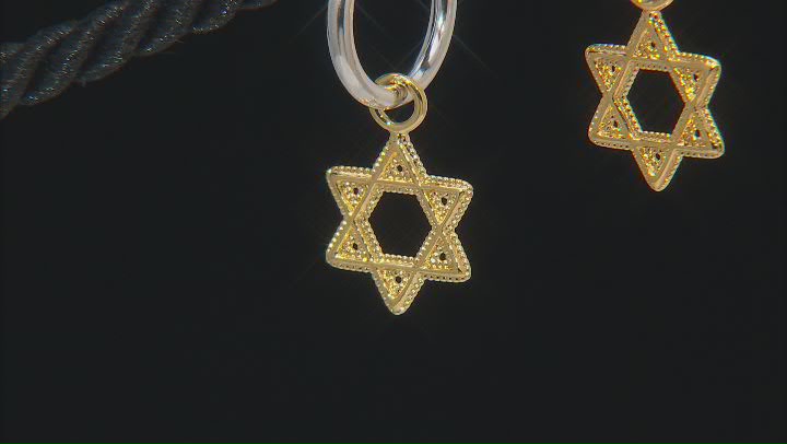 Two Tone Sterling Silver & 14K Gold Over Sterling Silver Star of David Dangle Earrings. Video Thumbnail