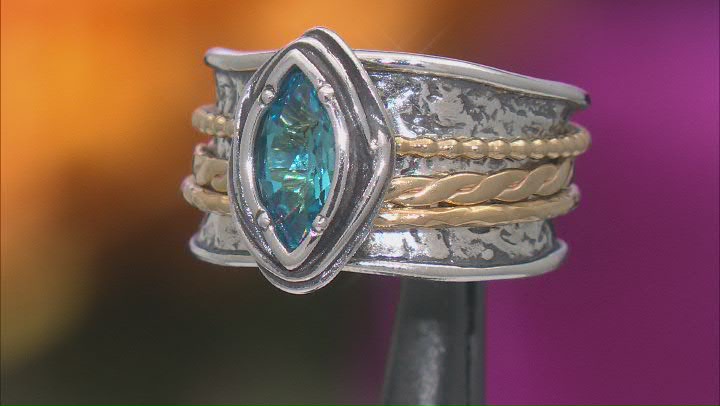 Swiss Blue Topaz Two Tone Sterling Silver & 14K Yellow Gold Over Sterling Silver Spinner Ring 0.90ct Video Thumbnail