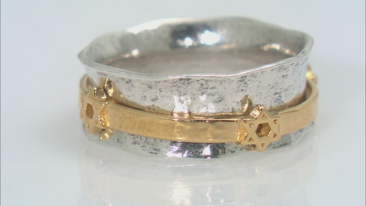 Two Tone Sterling Silver & 14K Yellow Gold Over Sterling Silver Star of David Spinner Ring Video Thumbnail