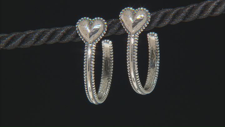 Sterling Silver Heart Hoop Earrings Video Thumbnail