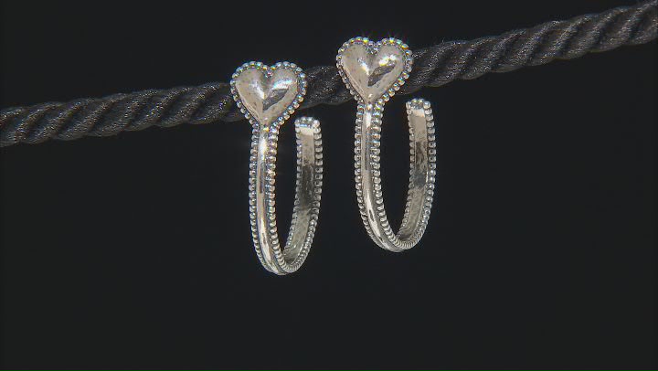 Sterling Silver Heart Hoop Earrings Video Thumbnail