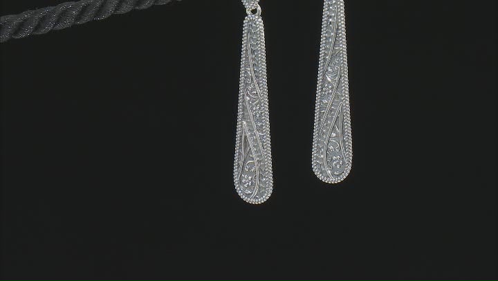 Sterling Silver Elongated Textured Drop Earrings Video Thumbnail