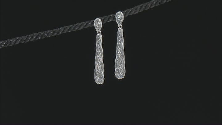 Sterling Silver Elongated Textured Drop Earrings Video Thumbnail