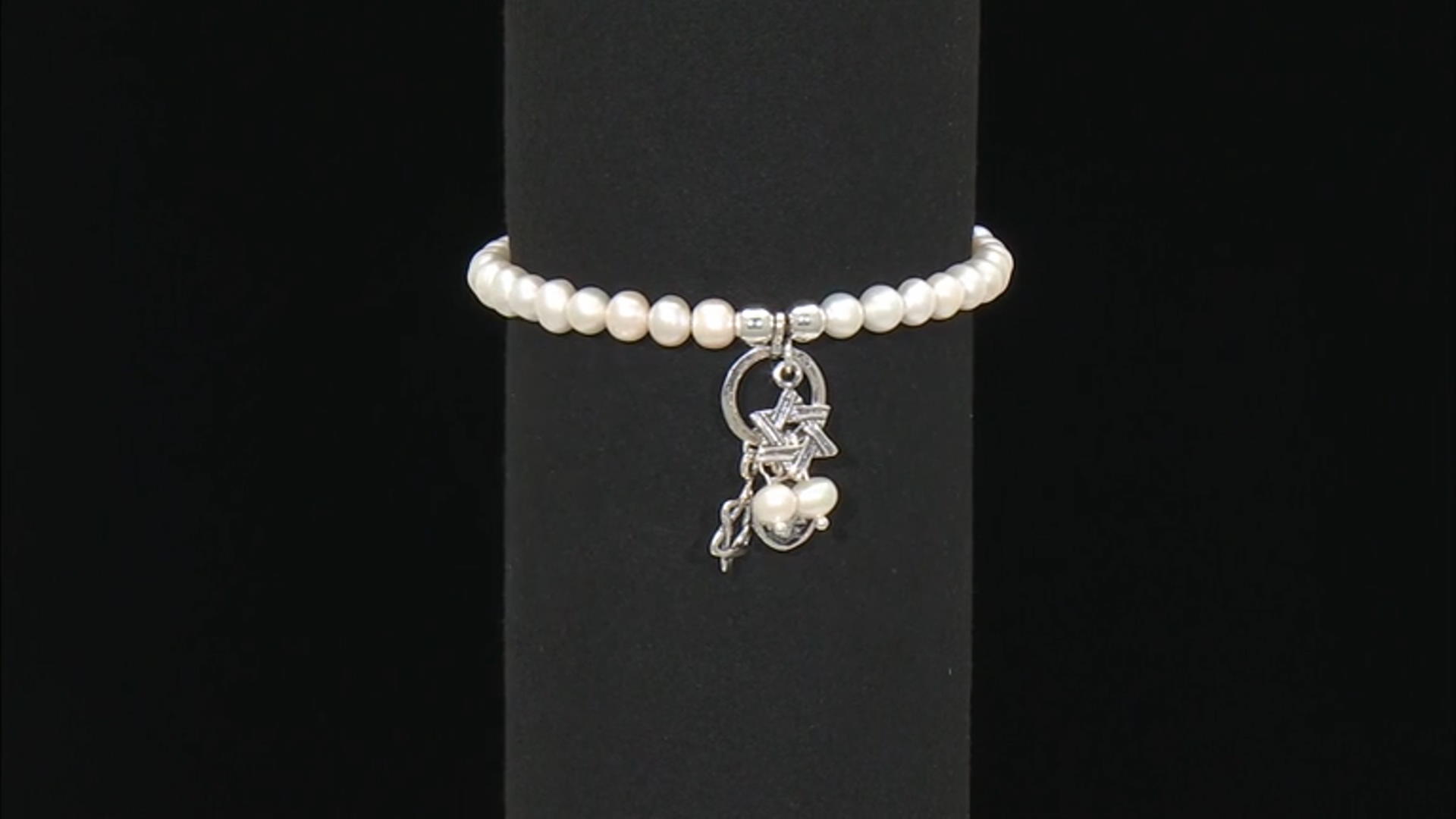 Cultured Freshwater Pearl Sterling Silver Star of David Charm Bracelet Video Thumbnail