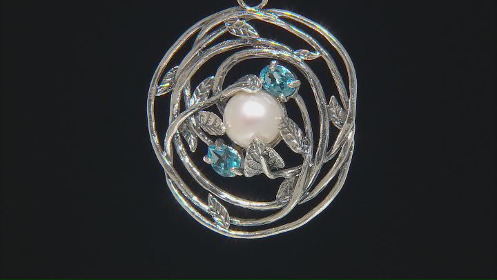 Cultured Freshwater Pearl & Blue Topaz Sterling Silver Pendant with Chain 2.10ctw Video Thumbnail