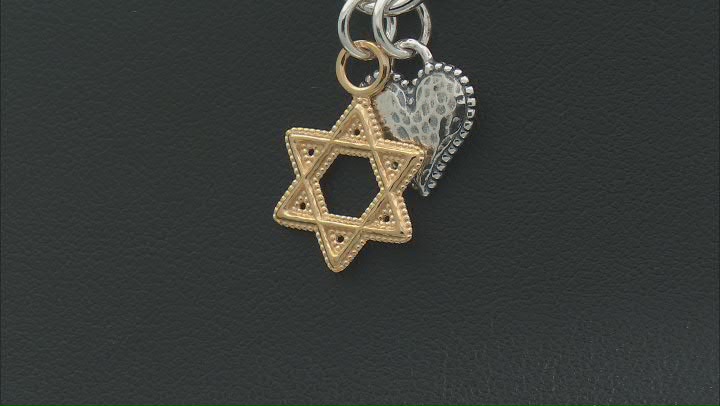 Two Tone Sterling Silver & 14K Yellow Gold Over Sterling Silver Star of David & Heart Necklace Video Thumbnail