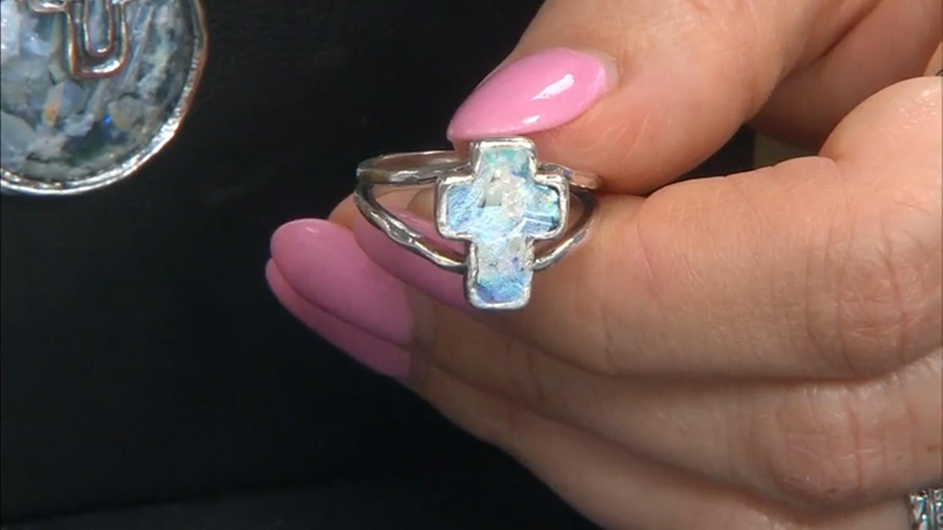 Roman Glass Sterling Silver Cross Ring Video Thumbnail