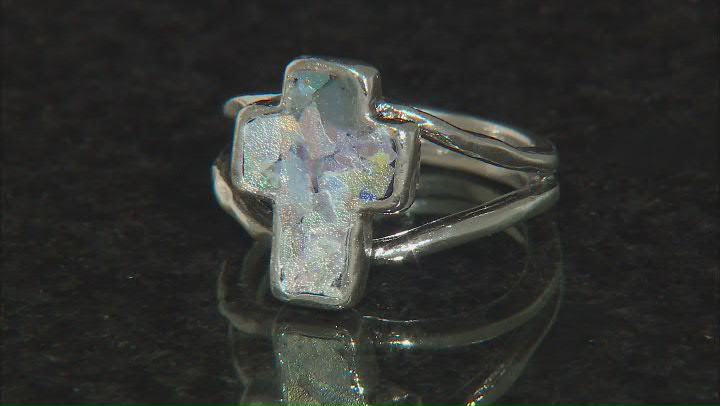 Roman Glass Sterling Silver Cross Ring Video Thumbnail