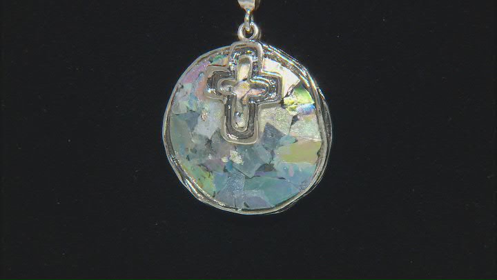 23mm Roman Glass Sterling Silver Cross Pendant With Chain Video Thumbnail