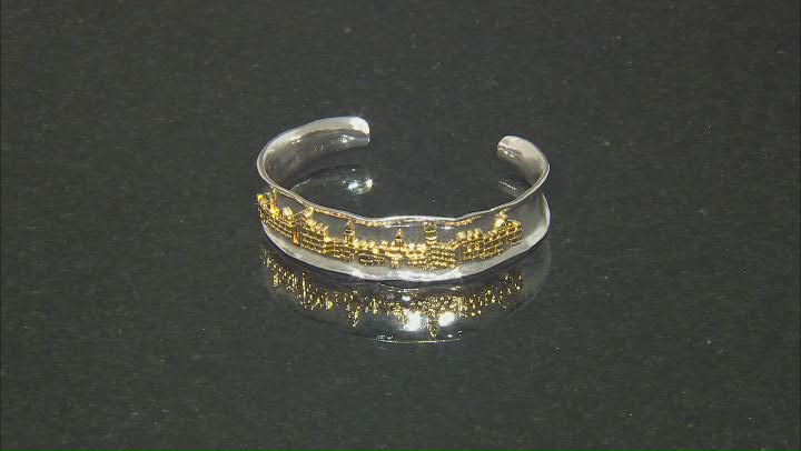 Two Tone Sterling Silver & 14K Yellow Gold Over Sterling Silver Jerusalem Cuff Bracelet Video Thumbnail
