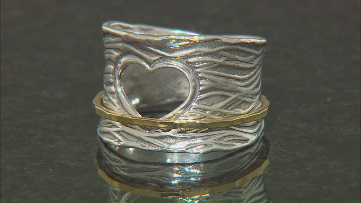 Two Tone Sterling Silver & 14K Yellow Gold Over Sterling Silver Heart Spinner Ring Video Thumbnail
