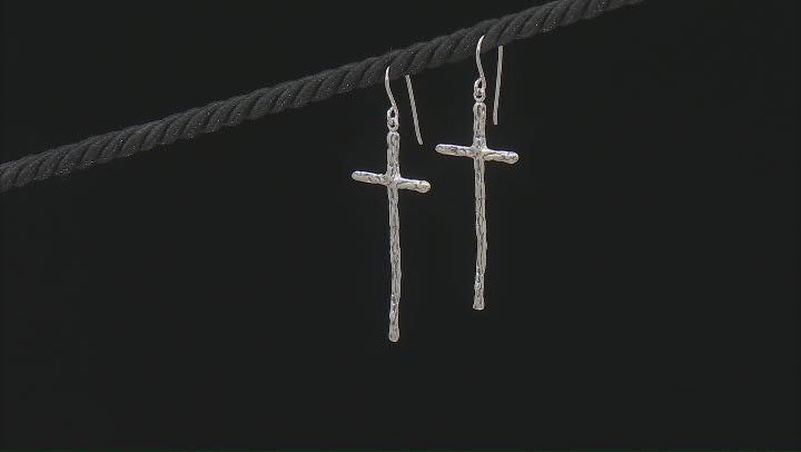 Sterling Silver Elongated Cross Earrings Video Thumbnail